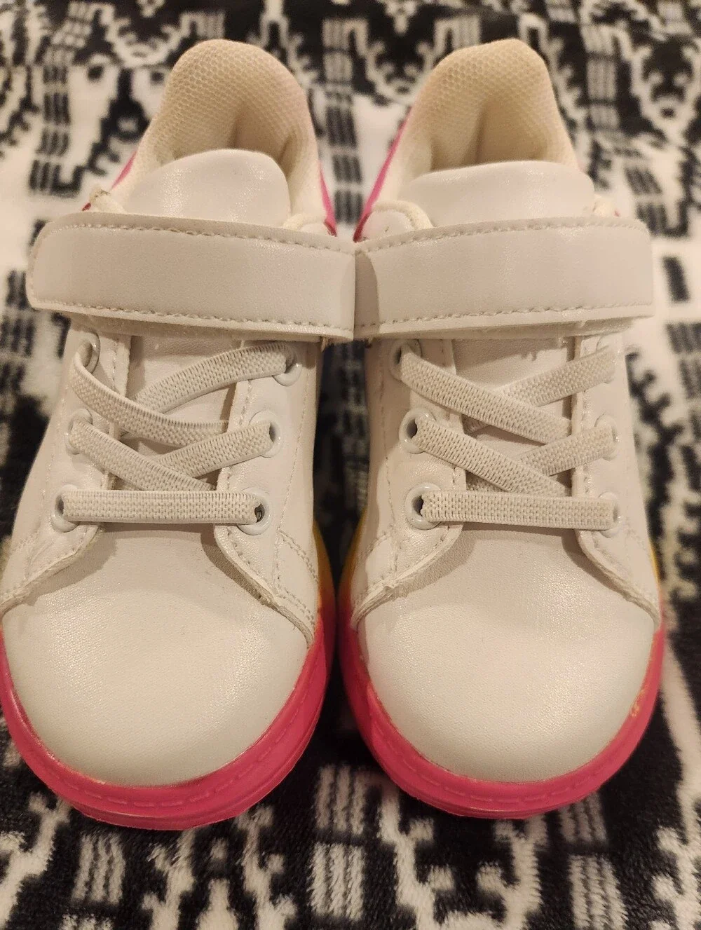 NWOT Kids White Sneakers with Pink Heel and Rainbow Sole, Size 7T